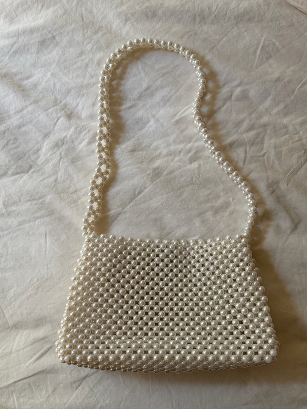 Pearl Beaded Shoulder Bag in White